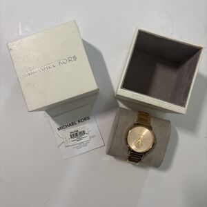 NEW Michael Kors Portia Pave Crystal Gold 2 Tone Slim Bracelet Watch MK3706